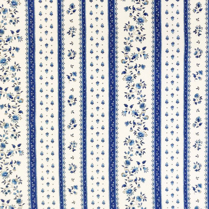 Tissu au mètre coton provençale Figuerolles blanc bleu rayure en 160 cm de large