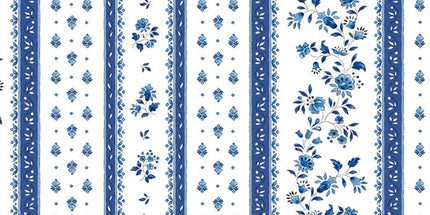 Tissu au mètre coton provençale Figuerolles blanc bleu rayure en 160 cm de large