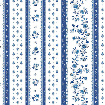 Tissu au mètre coton provençale Figuerolles blanc bleu rayure en 160 cm de large