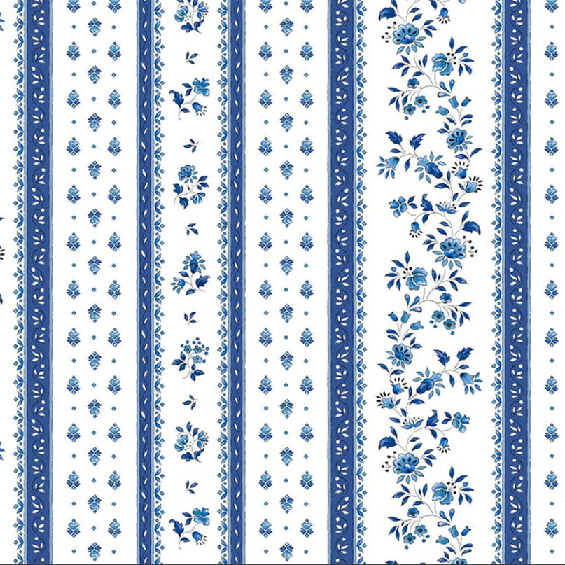 Tissu au mètre coton provençale Figuerolles blanc bleu rayure en 160 cm de large