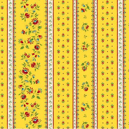 Tissu au mètre coton provençale Figuerolles jaune rouge rayure en 160 cm de large