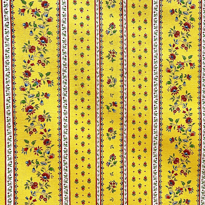 Tissu au mètre coton provençale Figuerolles jaune rouge rayure en 160 cm de large