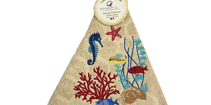 Essuie main rond en éponge coton jacquard qualité premium Marin beige