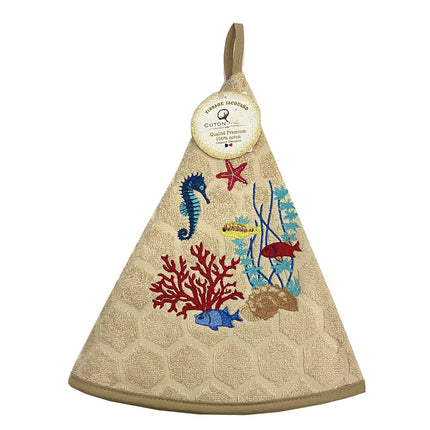 Essuie main rond en éponge coton jacquard qualité premium Marin beige
