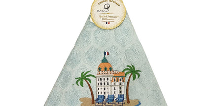 Essuie main rond en éponge coton jacquard qualité premium Negresco Bleu ciel