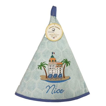 Essuie main rond en éponge coton jacquard qualité premium Negresco Bleu ciel