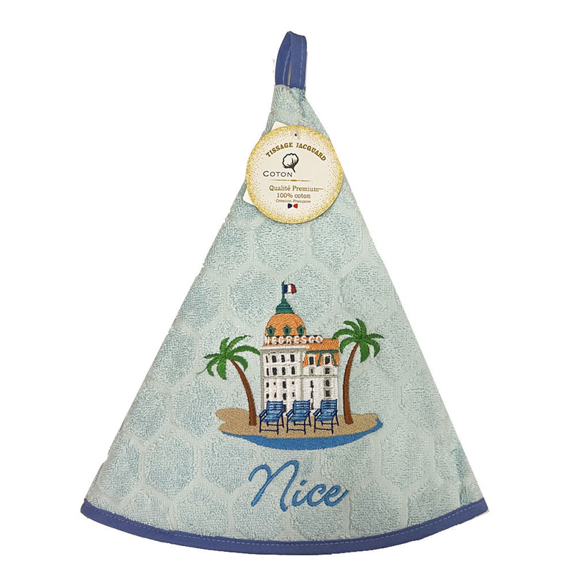 Essuie main rond en éponge coton jacquard qualité premium Negresco Bleu ciel