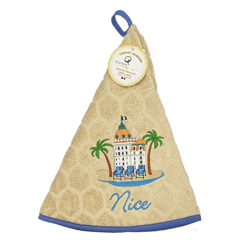 Essuie main rond en éponge coton jacquard qualité premium Negresco Beige