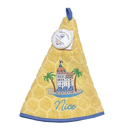 Essuie main rond en éponge coton jacquard qualité premium Nice Negresco jaune