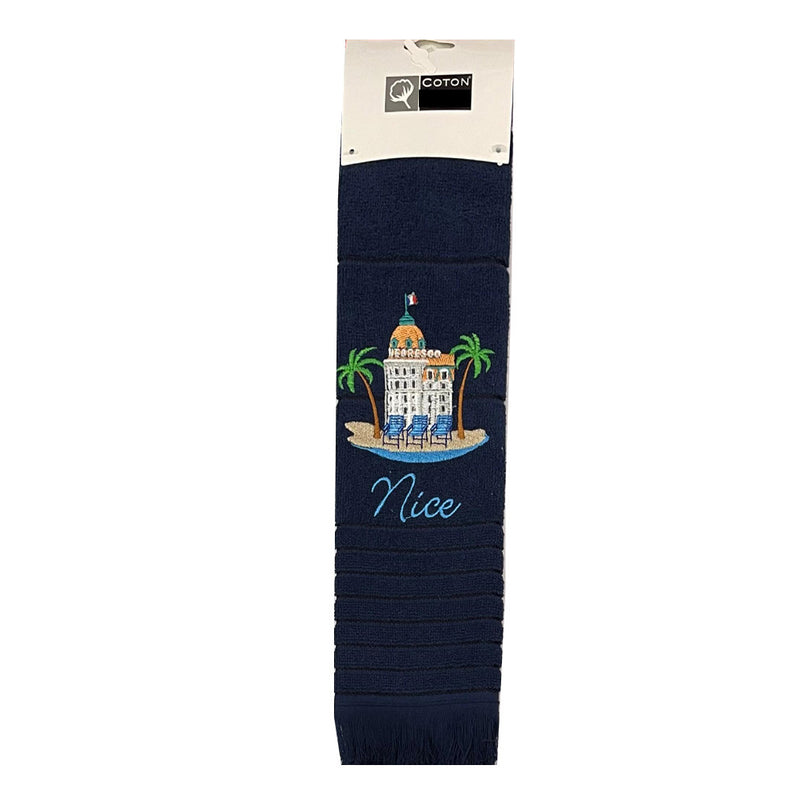 Essuie main rectangle éponge coton jacquard qualité premium Negresco bleu marine 50 X 70 cm