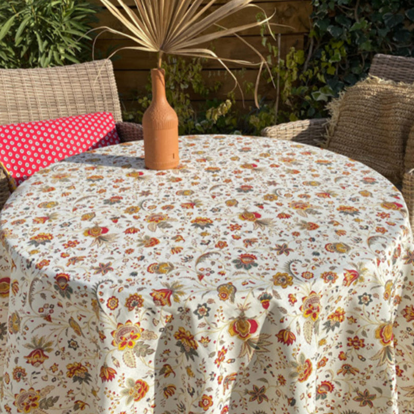 Nappe Rectangulaire en Coton Holi écru Motif Floral 2m40 x 1m55
