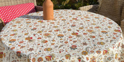 Nappe Rectangulaire en Coton Holi écru Motif Floral 3 mètres x 1m55