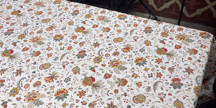 Nappe Rectangulaire en Coton Holi écru Motif Floral 3 mètres x 1m55