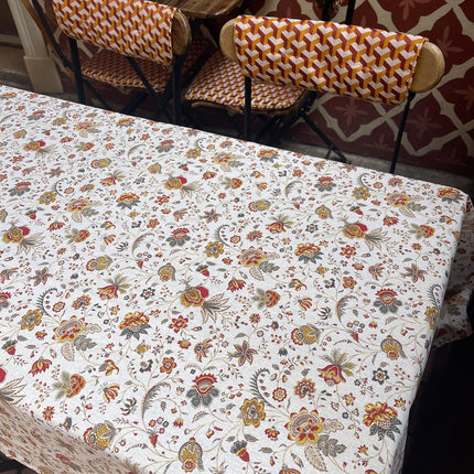 Nappe Rectangulaire en Coton Holi écru Motif Floral 3 mètres x 1m55