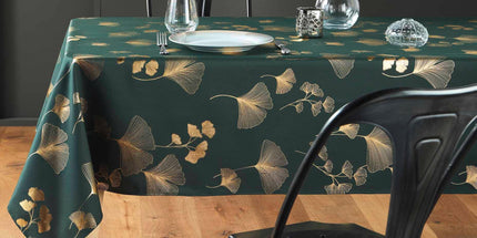 Nappe rectangle Bloomy vert et or 3m x 1m50 anti tache et infroissable