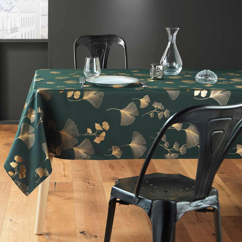 Nappe rectangle Bloomy vert et or 3m x 1m50 anti tache et infroissable