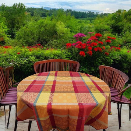 Nappe ronde 180 cm coton jacquard valescure rouge Téflon antitache