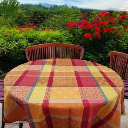 Nappe ronde 180 cm coton jacquard valescure rouge Téflon antitache
