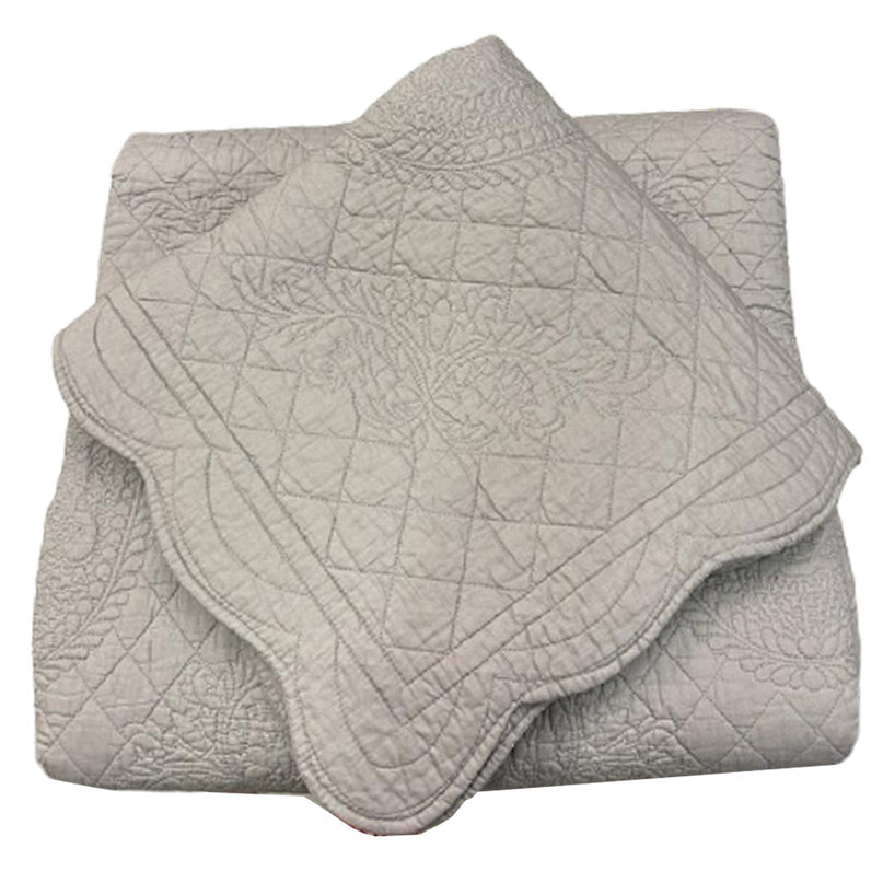 Couvre lit Boutis Bastidon gris coton avec 2 taies d'oreiller 2m60 x 2m60