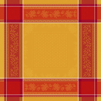Nappe carrée coton tissée jacquard traitée téflon Olea safrani 1m60 x 1m60