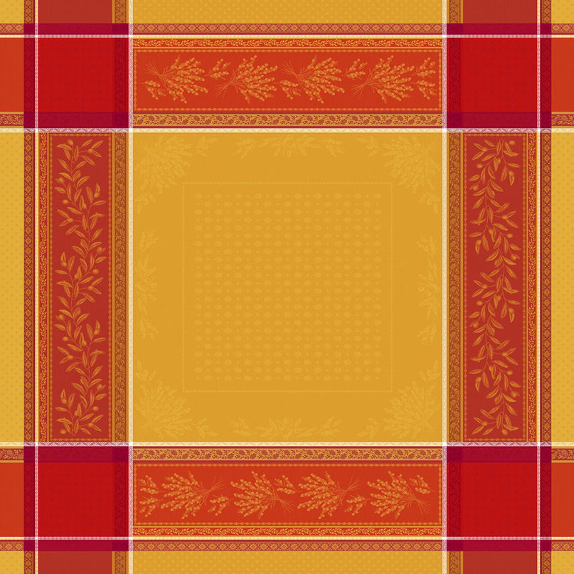 Nappe carrée coton tissée jacquard traitée téflon Olea safrani 1m60 x 1m60