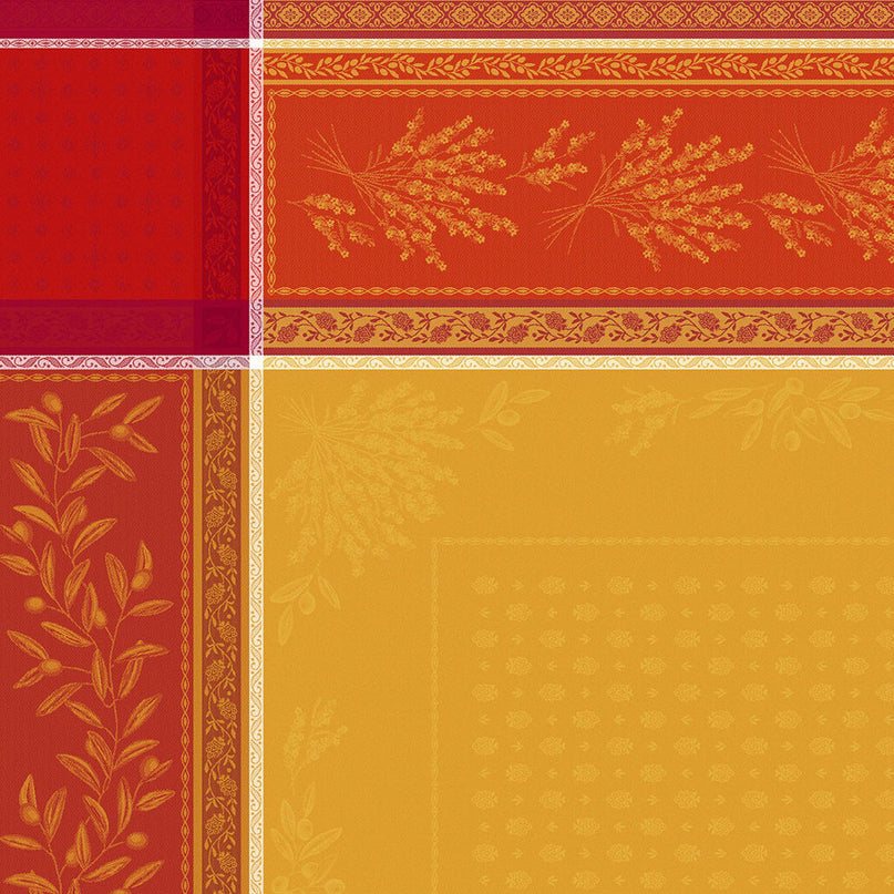 Nappe carrée coton tissée jacquard traitée téflon Olea safrani 1m60 x 1m60