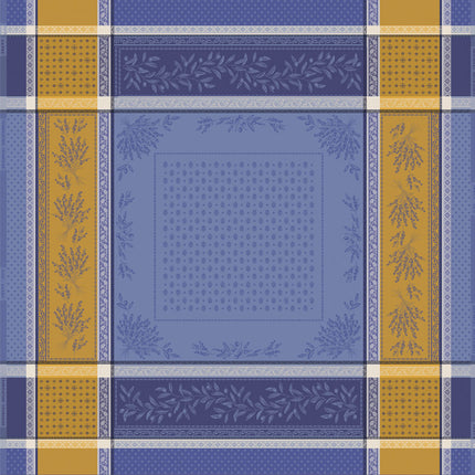 Nappe carrée coton tissée jacquard traitée téflon Olea lazuli 1m60 x 1m60