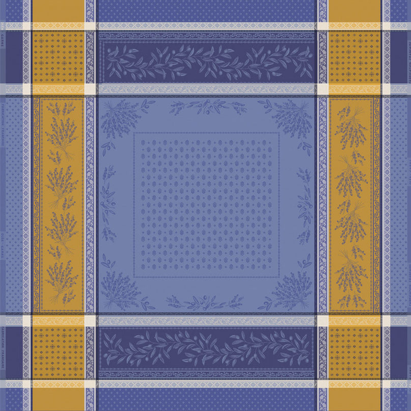 Nappe carrée coton tissée jacquard traitée téflon Olea lazuli 1m60 x 1m60