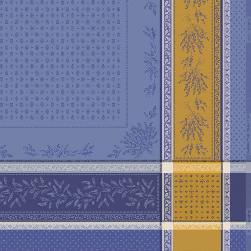 Nappe carrée coton tissée jacquard traitée téflon Olea lazuli 1m60 x 1m60