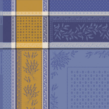 Nappe carrée coton tissée jacquard traitée téflon Olea lazuli 1m60 x 1m60