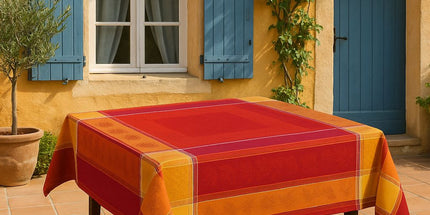 Nappe carrée coton tissée jacquard traitée téflon Olea garance 1m60 x 1m60