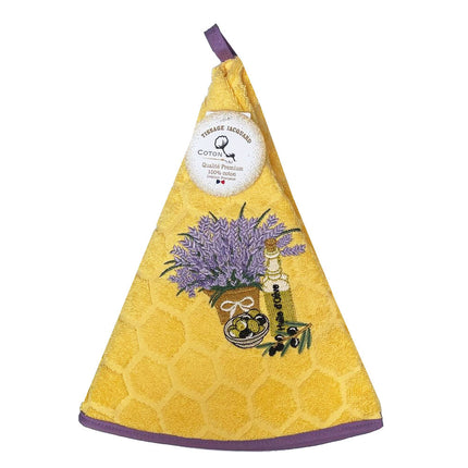 Essuie main rond en éponge Tissage Jacquard lavande et huile d'olive jaune Qualité Premium