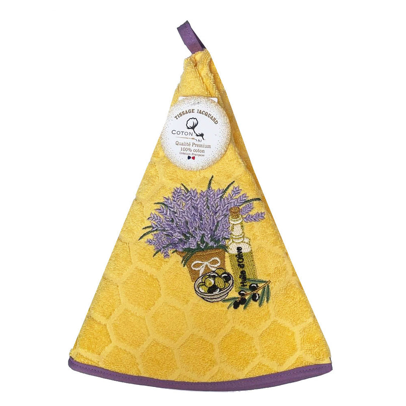 Essuie main rond en éponge Tissage Jacquard lavande et huile d'olive jaune Qualité Premium