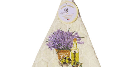 Essuie main rond en éponge Tissage Jacquard lavande et huile d'olive ecru Qualité Premium