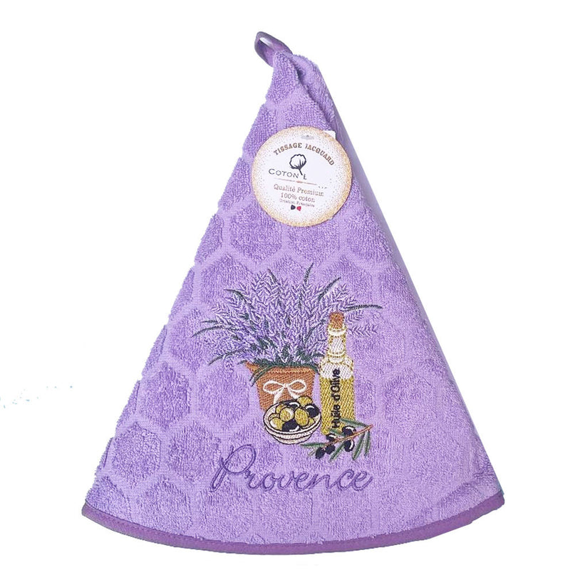 Essuie main rond en éponge Tissage Jacquard huile d'olive et lavande lilas Qualité Premium