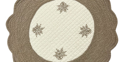 Set de table rond boutis coton brodé lavande écru beige 40 cm