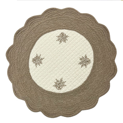 Set de table rond boutis coton brodé lavande écru beige 40 cm