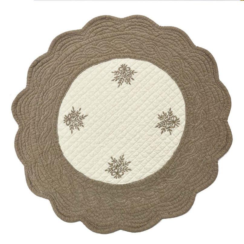 Set de table rond boutis coton brodé lavande écru beige 40 cm