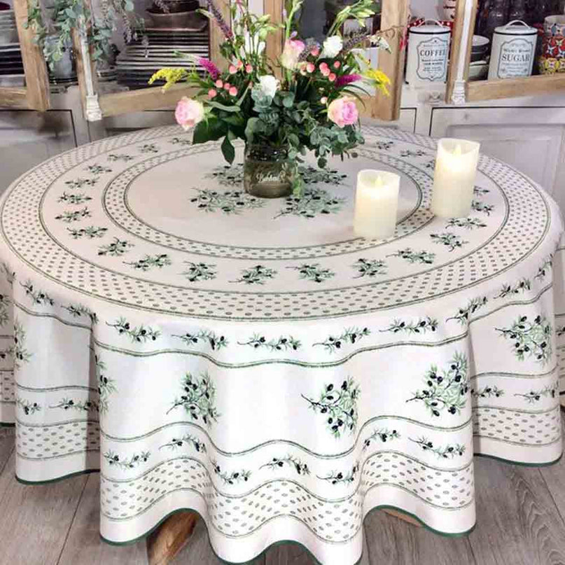 Nappe ronde olivou écru 1m 80 anti tache infroissable