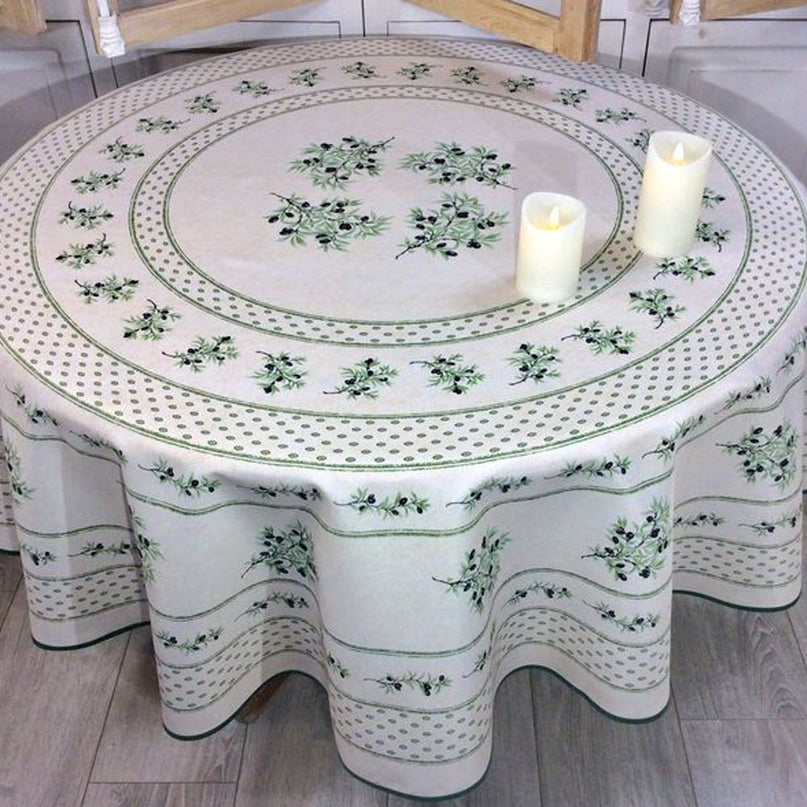 Nappe ronde olivou écru 1m 80 anti tache infroissable