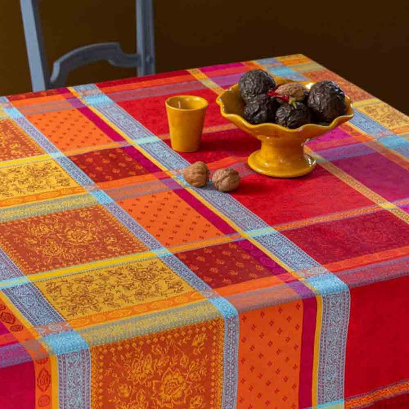 Nappe rectangle Arles paprika patch coton jacquard 2m50 x 1m70