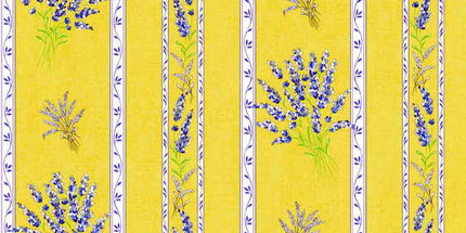 Tissu au mètre coton Valensole jaune motif lavande largeur 1m60