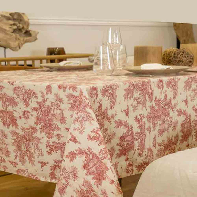 Nappe Rectangulaire en Coton Motif toile de jouy mini pastorale LR 2m50  x 1m55
