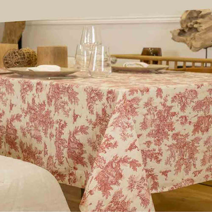 Nappe Rectangulaire en Coton Motif toile de jouy mini pastorale LR 2m  x 1m55