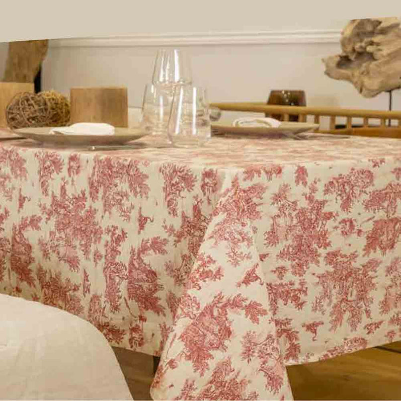 Nappe Rectangulaire en Coton Motif toile de jouy mini pastorale LR 2m  x 1m55