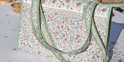 Nappe rectangle coton enduit 2m50 x 1m55 beaucaire écru vert double bordure