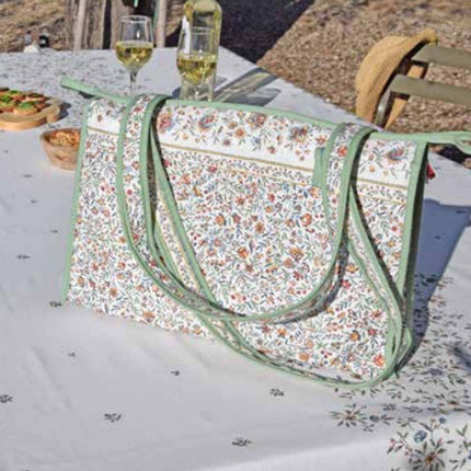Nappe rectangle coton enduit 2m50 x 1m55 beaucaire écru vert double bordure