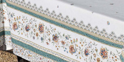Nappe rectangle coton enduit 2m50 x 1m55 beaucaire écru vert double bordure