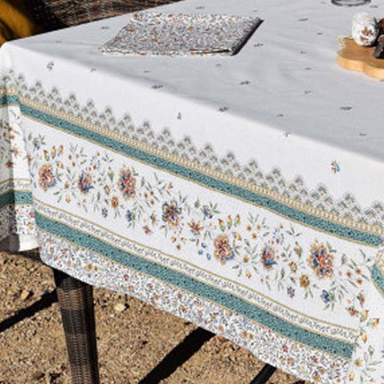Nappe rectangle coton enduit 2m50 x 1m55 beaucaire écru vert double bordure
