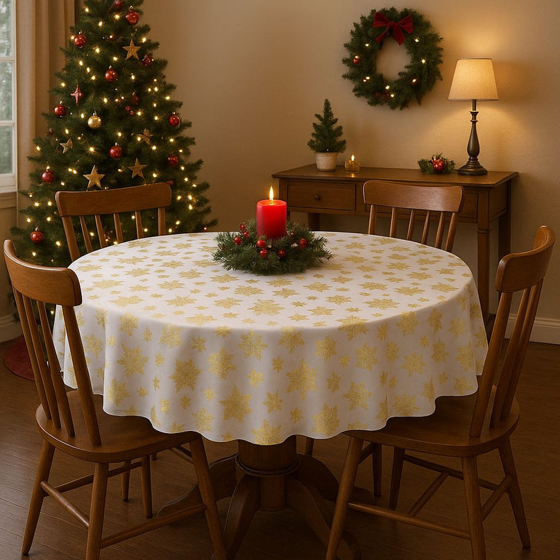 Nappe ronde 1m80 Cristaux blanc or Anti tache et infroissable
